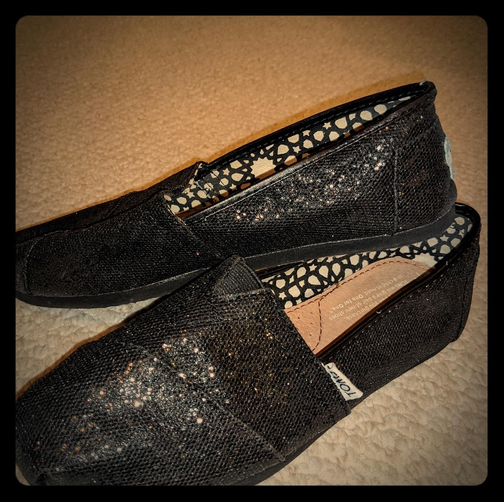 TOMS Black Glitter Slip-on